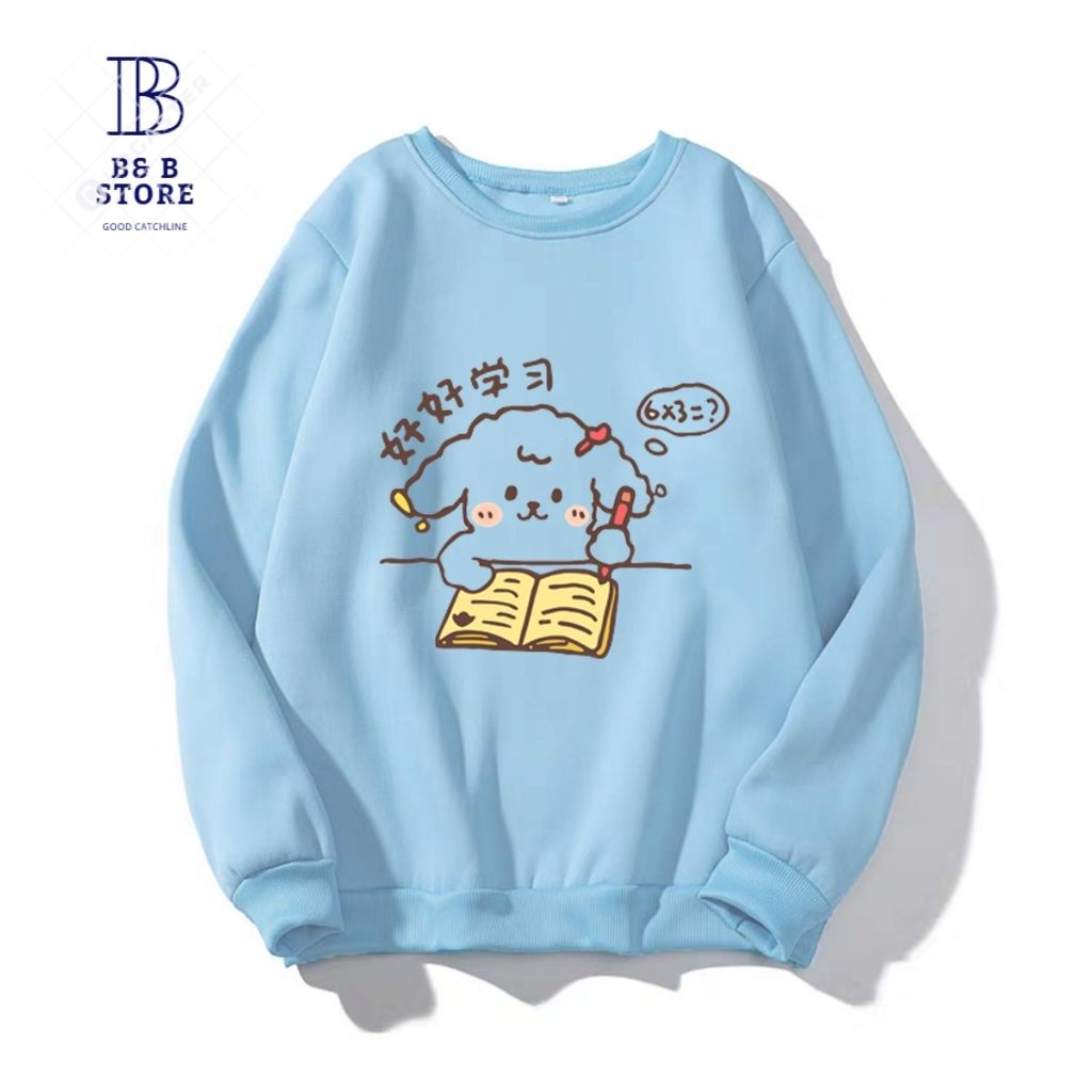 ÁO SWEATER NỈ UNISEX NỮ IN CÚN HỌC BÀI CỰC ĐẸP NHIỀU MÀU