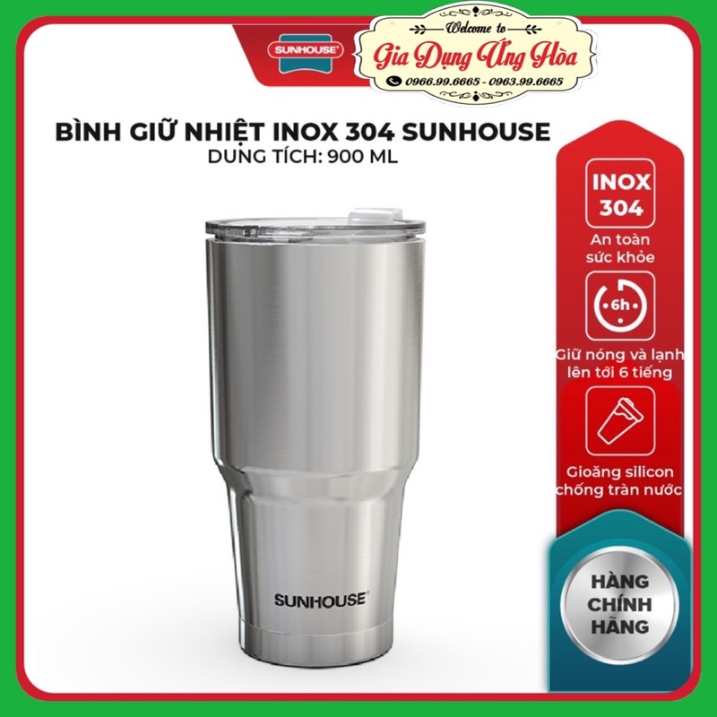 Bình giữ nhiệt Inox 304 Sunhouse 900ml ( Bảo Hành Chính Hãng)