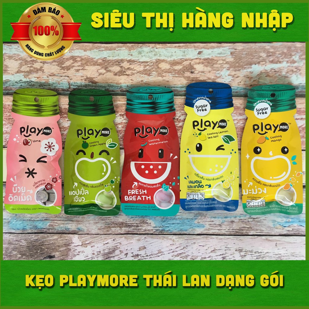 Kẹo Play Thái Lan dạng bịch 5 vị (dưa hấu, táo, xoài, chanh muối, xí muội)