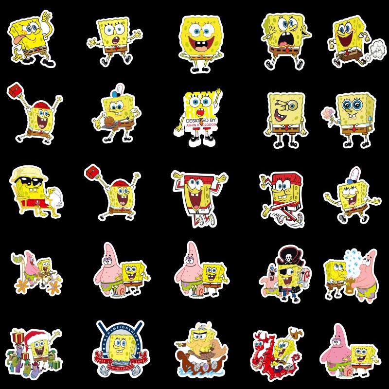 Set 100 miếng sticker SpongeBob dán trang trí chống thấm đáng yêu