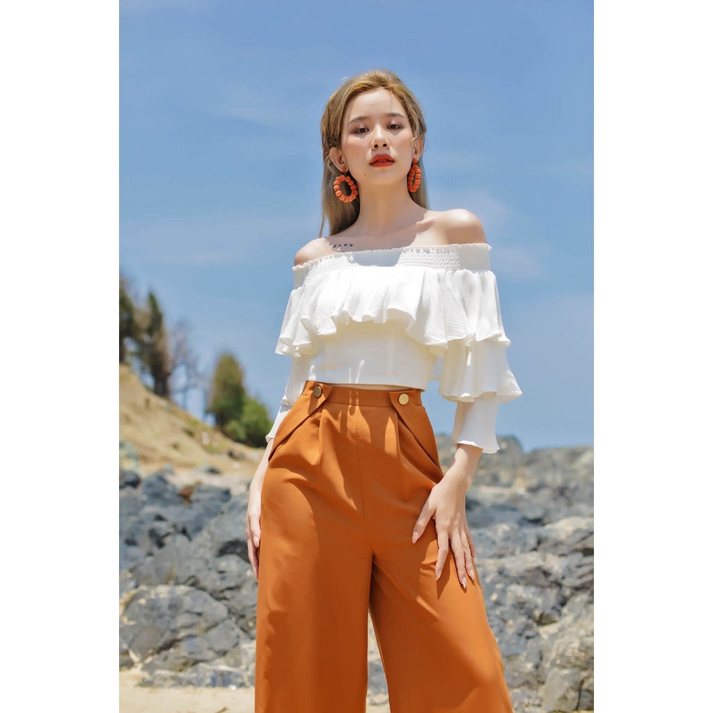 SÒ VINTAGE - MUN Quần ống rộng túi xéo phối nút giả | BigBuy360 - bigbuy360.vn