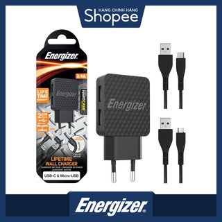 Sạc energizer lw 2.4a 2usb kèm cáp usb-c2.0 màu đen - ac2beulcmm