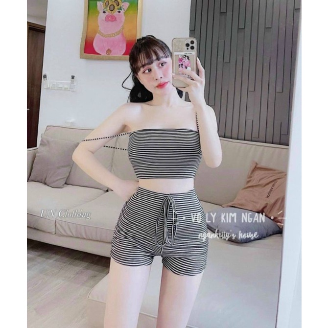 Sét bộ quần đùi và áo 2 dây phôm ngang chuẩn body 👍
