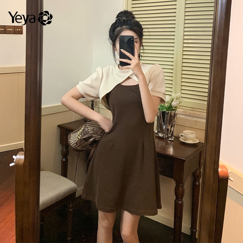 Set áo thun ngắn tay cổ tròn + đầm YEYA thời trang nữ