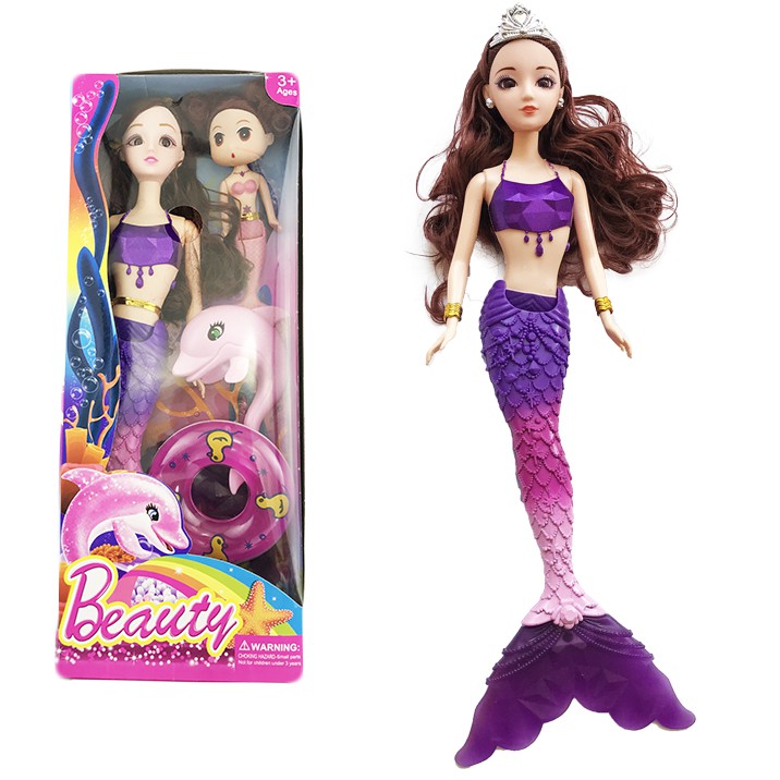 búp bê nàng tiên cá Đồ chơi 3D hát và nhấp nháy Hộp quà Barbie cô gái tặng trẻ em