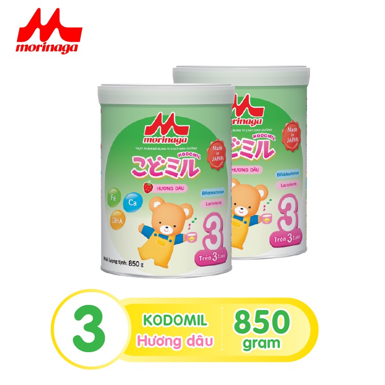 [Kèm quà] Combo 2 hộp sữa số 3 Morinaga Kodomil 850gr hàng nguyên đai, nguyên tem chính hãng