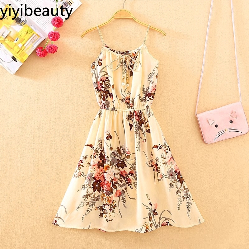 Váy sling A-Line ngắn ngọt ngào in họa tiết mùa hè mới