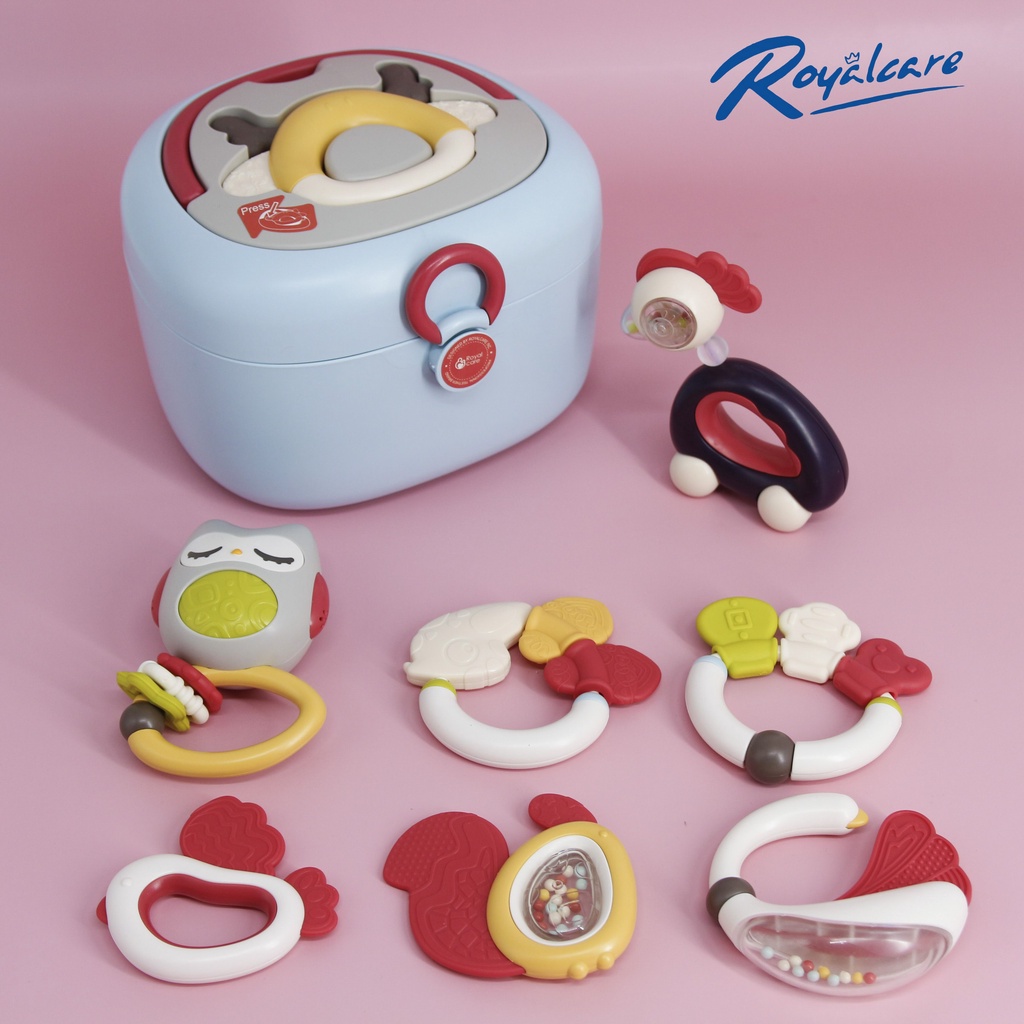 Hộp xúc xắc gặm nướu 8 món an toàn Royalcare 822-493-S8 màu sắc bắt mắt, âm thanh vui tai, thích thú cho bé