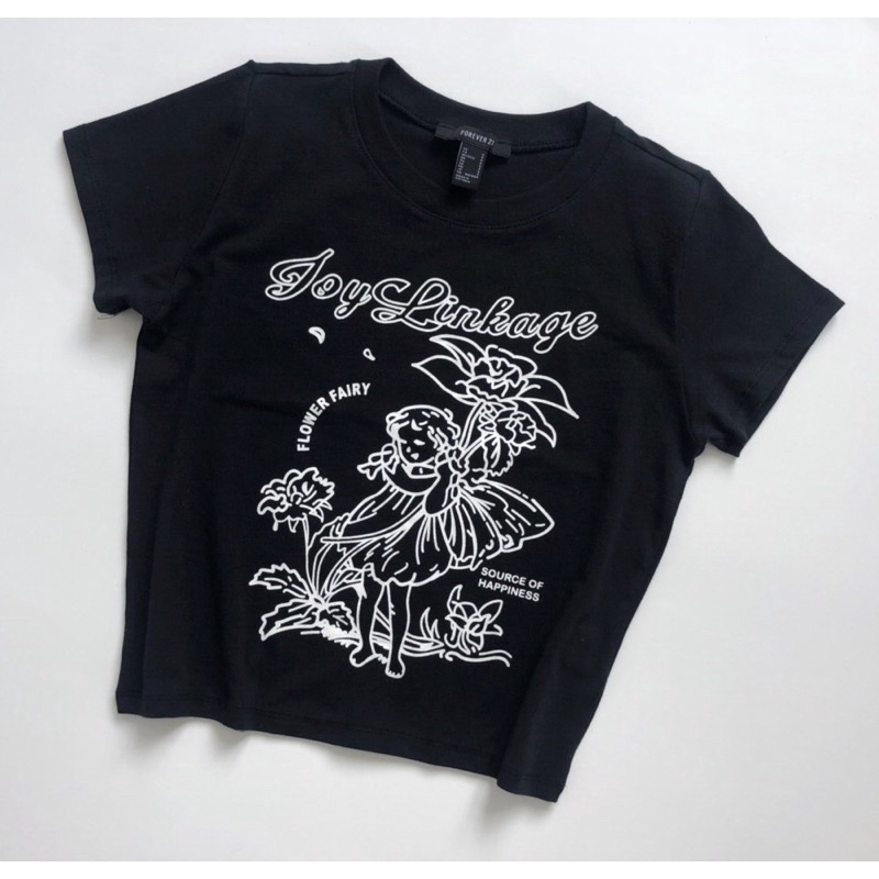 Áo croptop thun cotton đen in chữ Joy Linkage