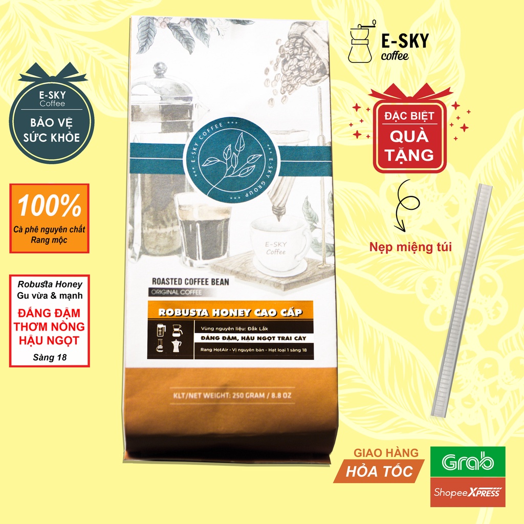Cà phê Robusta Honey nguyên chất 100% E-SKY Coffee đắng đầm hậu ngọt pha phin pha máy cold brew 250g | BigBuy360 - bigbuy360.vn