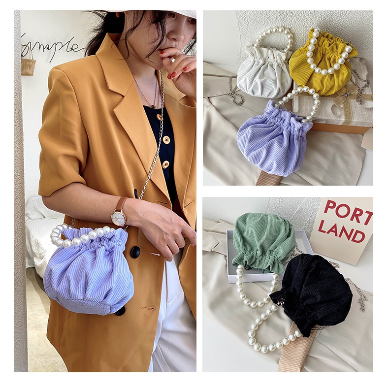 Túi Xách Dây Đeo Xích Đính Ngọc Trai Dễ Phối Đồ Cho Nữ