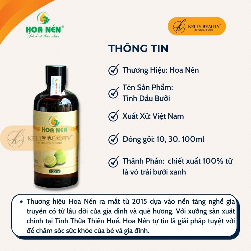 Tinh Dầu Bưởi HOA NÉN 100ml - Khử Mùi, Giảm Căng Thẳng, Mệt Mỏi; Kích Thích Mọc Tóc, Giúp Giảm Mỡ | Kelly Beauty