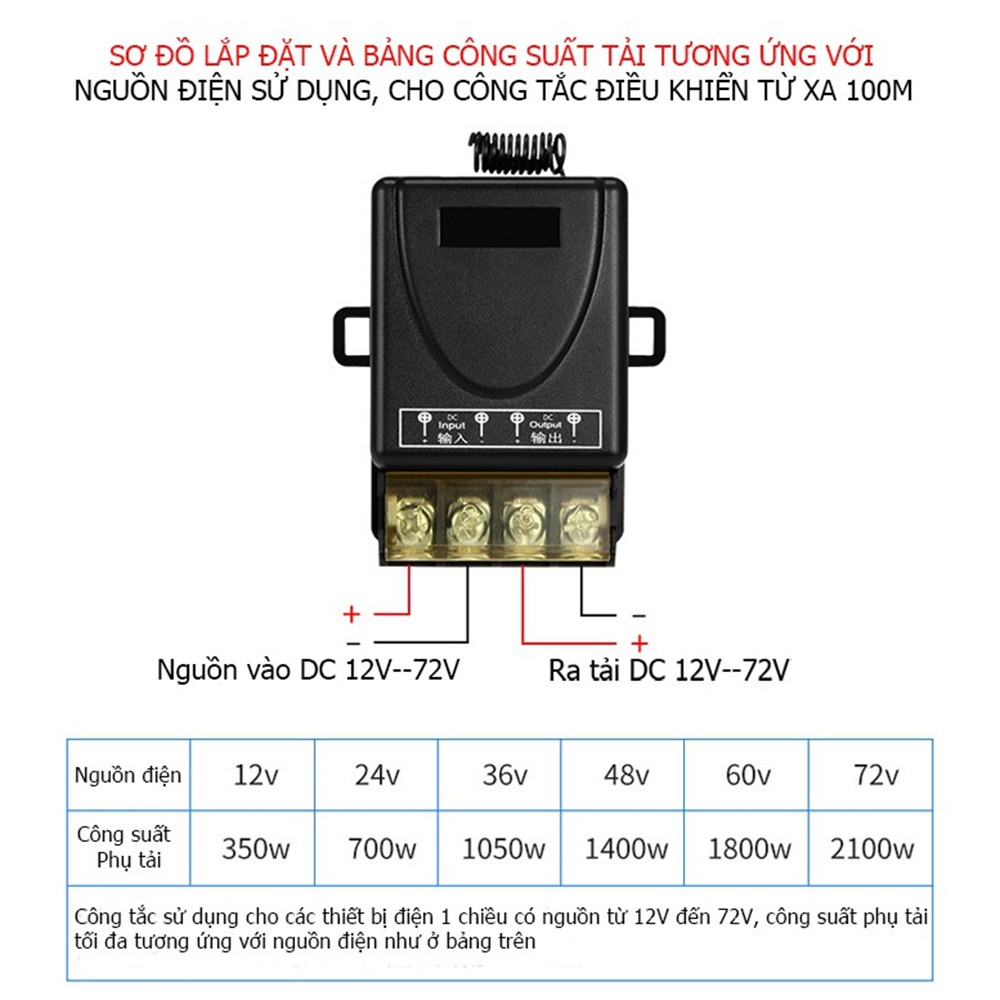 Công tắc RF 30A, 220V, 12V - 80V Bộ điều khiển từ xa công suất 3000W, RF 433 MHz học lệnh 3 chế độ