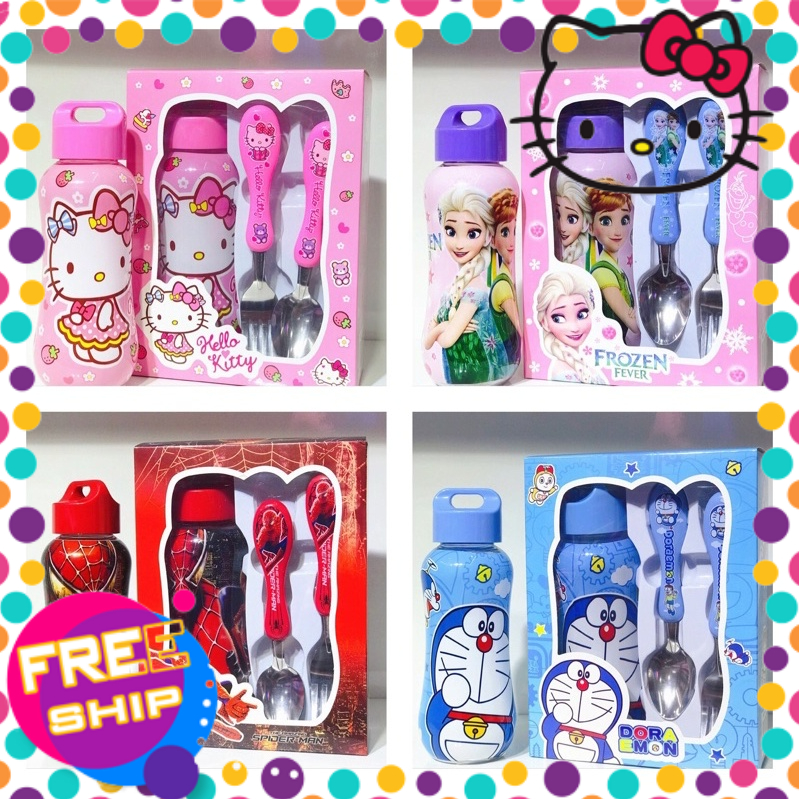 Bộ bình nước thìa dĩa Elsa, Kitty, Nhện