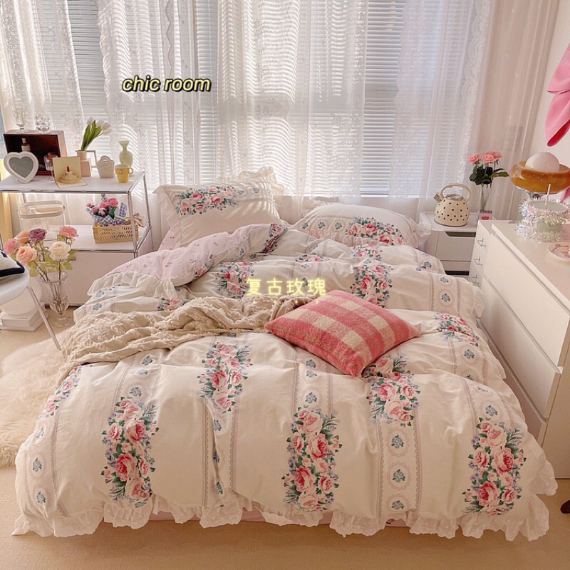 Bộ chăn ga gối cotton Bèo ren cao cấp