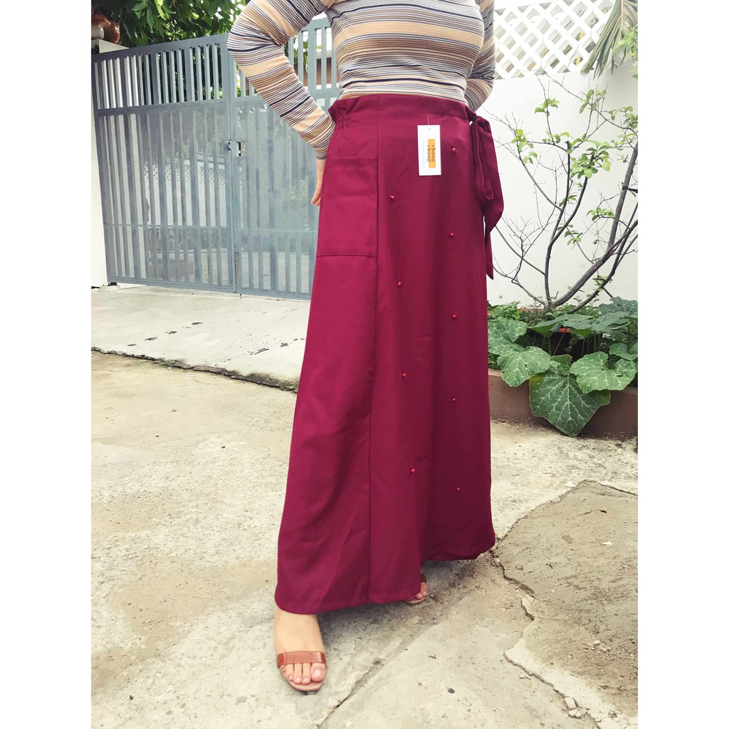 Váy chống nắng thời trang - vải dày dặn, mềm mại - Đỏ đô đính hột Jin Shop | BigBuy360 - bigbuy360.vn
