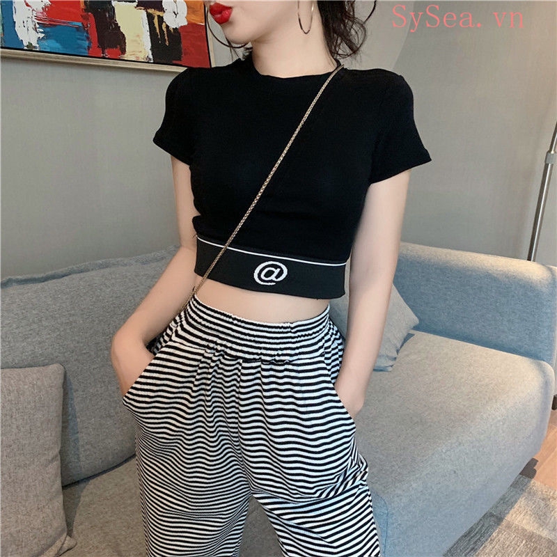 Áo lửng dệt kim ngắn tay thời trang cho nữ