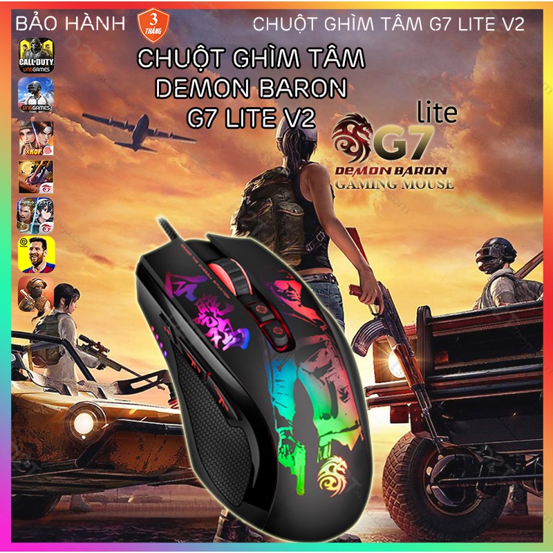 Chuột gaming G7 Lite V2  | PHIÊN BẢN MỚI | Hỗ trợ ghìm tâm PUBG, Led RGB 8 nút Autotap, ghìm tâm trên Mobile, PC