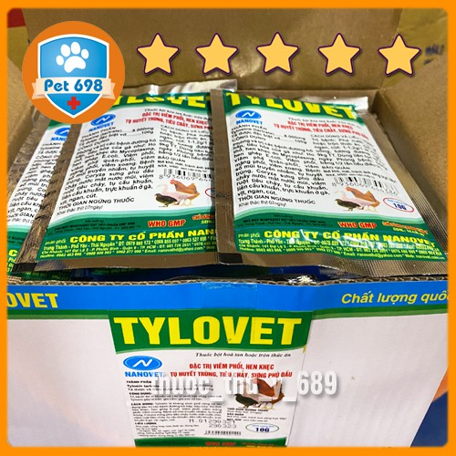 Hộp 10g x 50 gói Tylovet Phòng chữa bệnh đường hô hấp trên gà đá, gà chọi, thú nhỏ PET-698