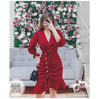 Bigsize Đầm rút dây phối nút D675