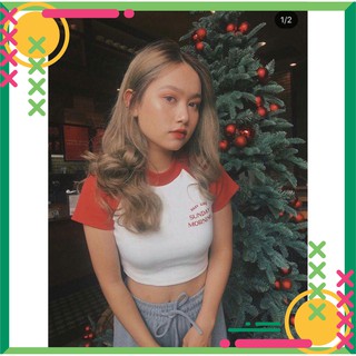 Xả kho 1143A15B1 Áo thun tay ngắn croptop ôm body tay raplan phong cách năng động xả kho