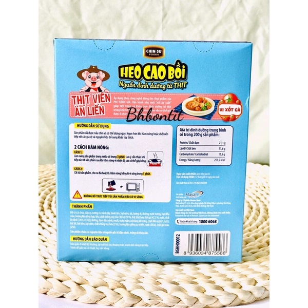 Thịt Viên Ăn Liền Heo Cao Bồi 3 phút 200g, Heo Cao Bồi Thịt Viên
