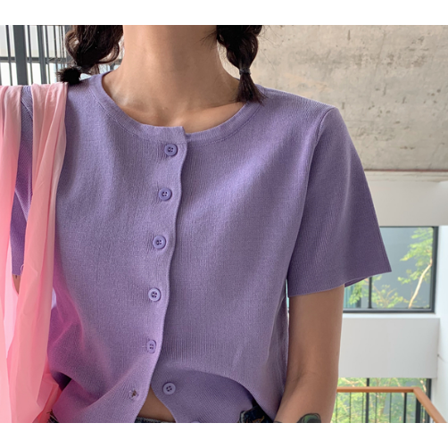 DUNEA COD Áo Khoác Cardigan Dệt Kim Tay Ngắn Màu Tím Dễ Thương