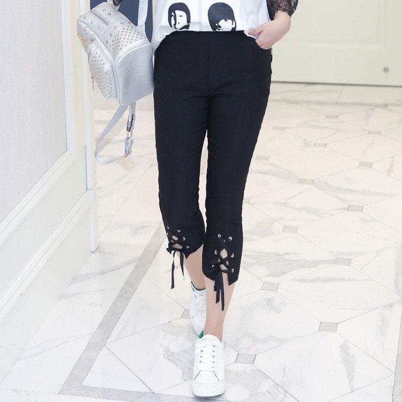 quần kaki lỡ màu đen big size ống cach điệu phối dây thắt size 70-80kg