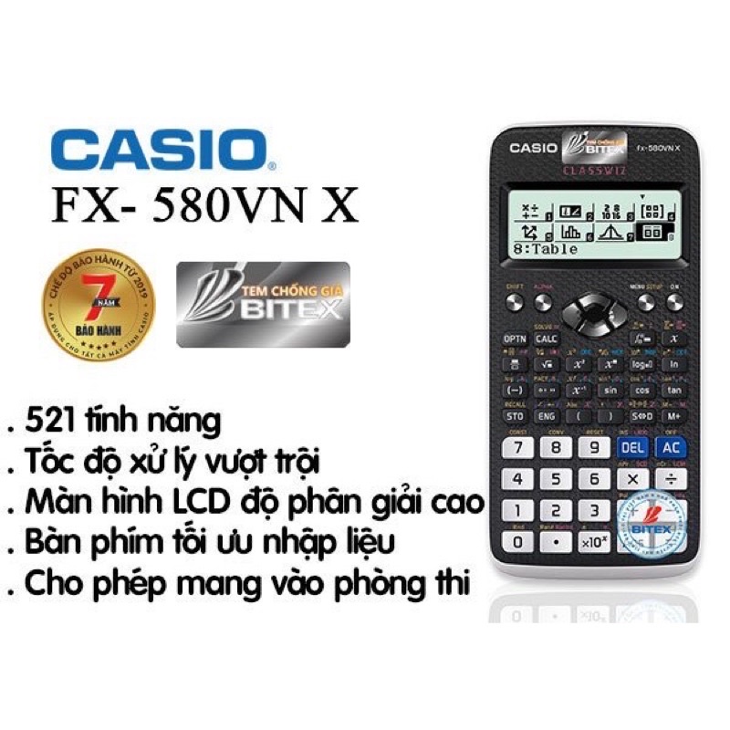 Máy Tính Casio FX-580VN X dành cho học sinh cấp 3 cấp 2 chuyên dụng cho phòng thi dành cho thi đại học và chuyển cấp