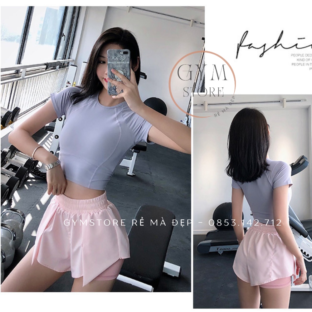 Áo Thun Croptop Ôm Body Tay Ngắn Thể Thao Nữ Tập Gym Yoga Cực Co Giãn Hút Mồ Hôi Thoáng Mát Tôn Dáng 𝐆𝐘𝐌𝐒𝐓𝐎𝐑𝐄 805
