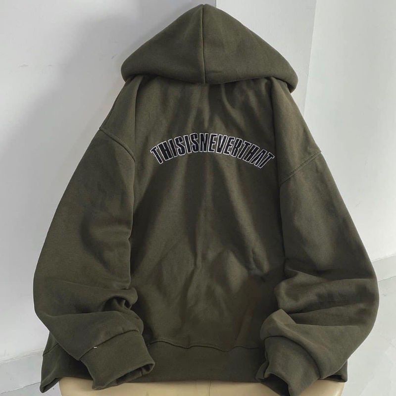 Áo Khoác Kéo Khoá THISIS, Áo Khoác Mũ 2 Lớp Form Đại Tay Bồng Chất Nỉ Cotton Dày