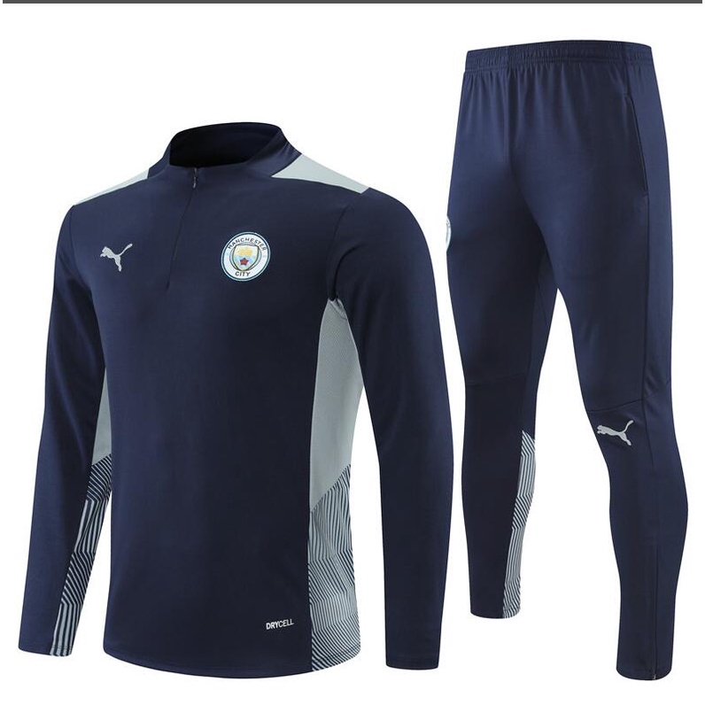 Áo Khoác Bóng Đá Tay Dài Có Khóa Kéo Nửa Thân Size S-XXL 21-22 MC Manchester city