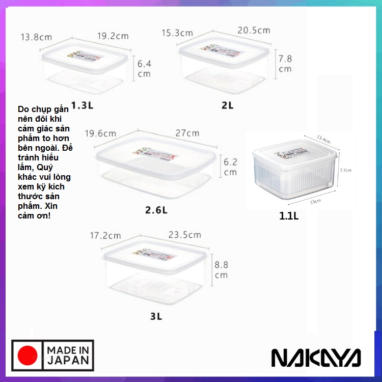 Hộp nhựa đựng thực phẩm chữ nhật Dùng Được Cho Lò Vi Sóng Nhựa Nakaya - Nội địa Nhật Bản