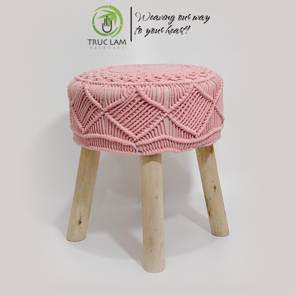 Ghế Đôn Chân Gỗ Dài Bọc Đan Len Móc Thủ Công – Trúc Lâm Handmade