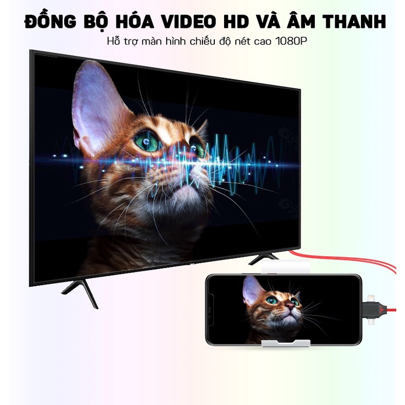 Cáp Chuyển Tín Hiệu Từ Iphone, Android Sang Tivi Lightning, Micro USB, Type-C  to HDMI Hỗ Trợ FULL HD 1080P Dài 2M