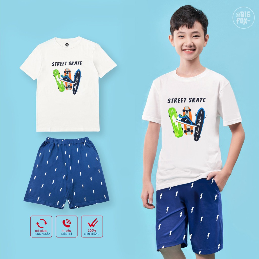 Đồ Bộ Bé Trai Size Đại Bigfox, Bộ Cộc Tay Mùa Hè Chất Cotton In STREET SKATE 12-15