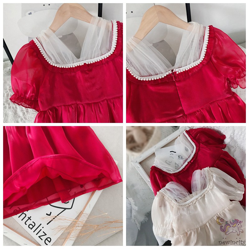 Đầm Công Chúa Vải Satin Tay Phồng Kiểu Hàn Quốc Xinh Xắn Cho Bé Gái