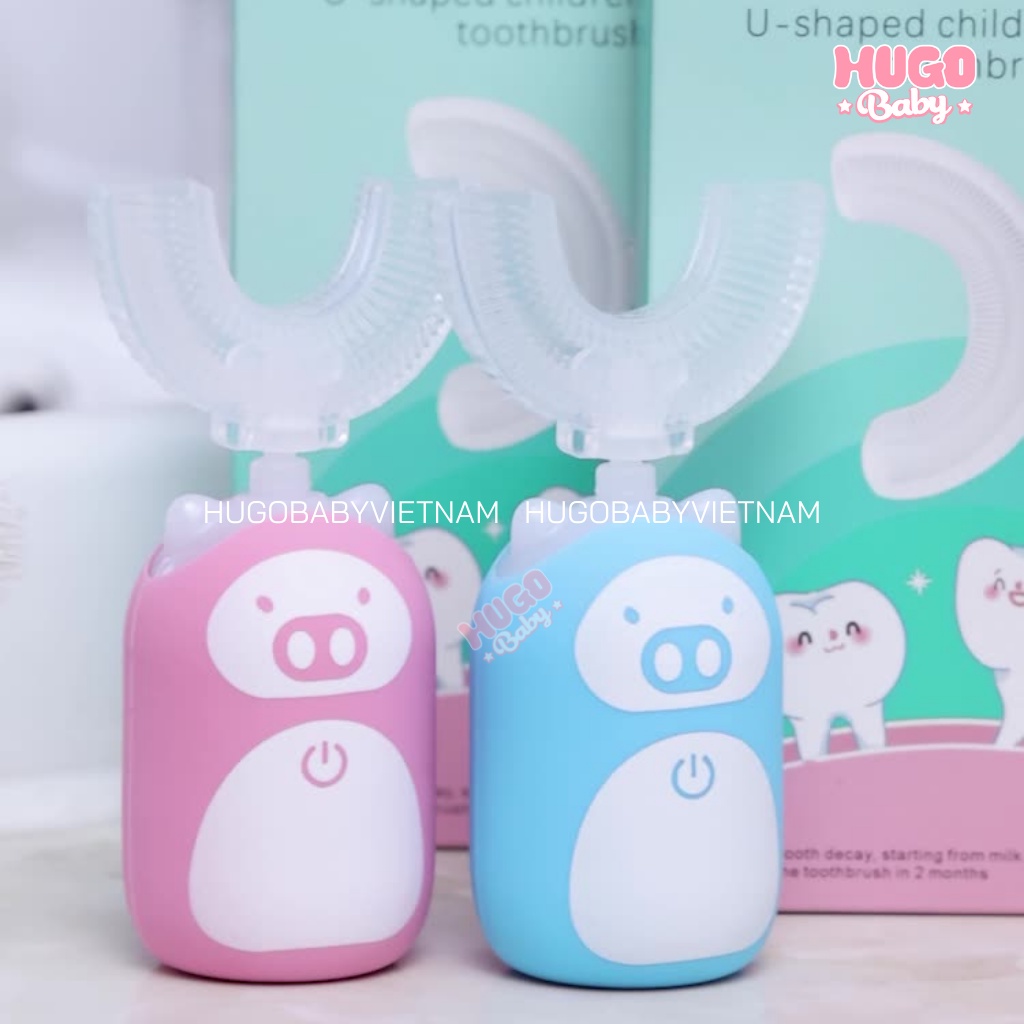 Bàn chải điện chữ U cho bé, máy đánh răng tự động - Hugo Baby