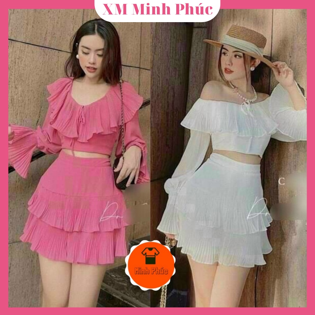 Sét Đồ Nữ Đi Biển Áo Chân Váy Dập Ly Phối Bèo, Set Croptop Sexy Cách Điệu Siêu Xinh Thời Trang Nữ Minh Phúc