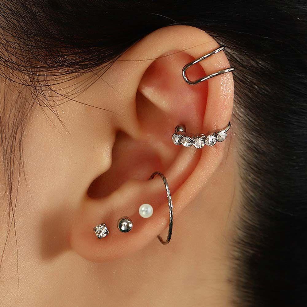 Bông Tai Hình Chiếc Lá Đính Đá Thời Trang Dành Cho Nữ|Khuyên Kẹp Vành Tai