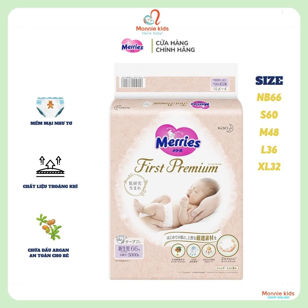 Bỉm quần Merries First Premium, tã dán merries NB66, S60d, M48d, L36q, XL32q - Monnie Kids