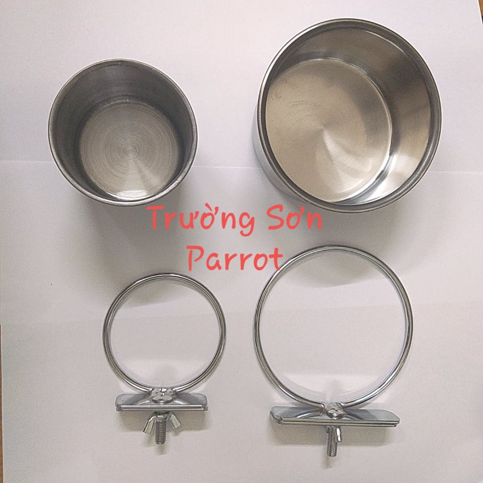 1 Cóng inox cho vẹt, chim, hamster... gắn lồng đựng thức ăn đường kính 6,5cm, 10cm