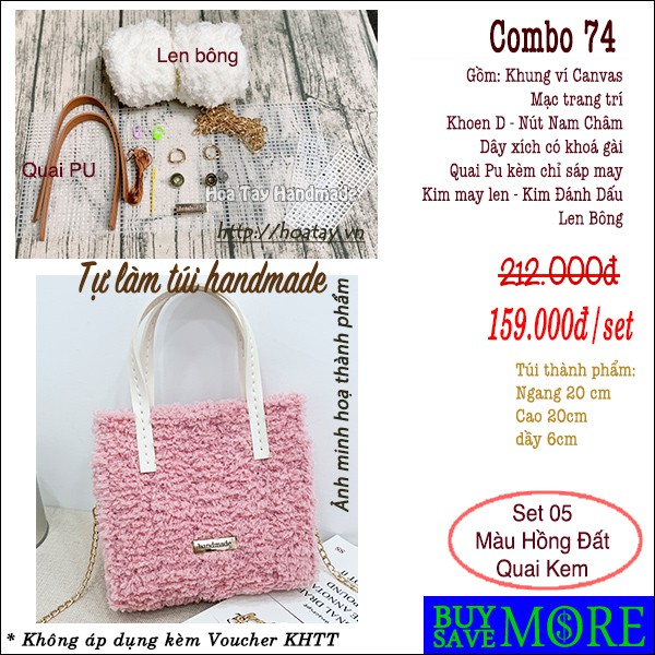 Combo 74 - Tự làm túi đan len handmade, bộ nguyên liệu đầy đủ.