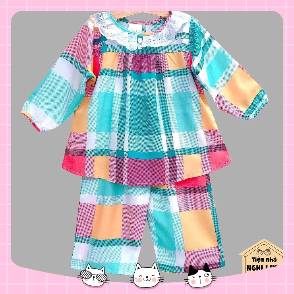 Đồ bộ mặc nhà cho bé, bộ tole lanh tay dài cổ sen chất liệu ren tiểu thư bé gái (8-33kg) TIỆM NHÀ NGHI LINH