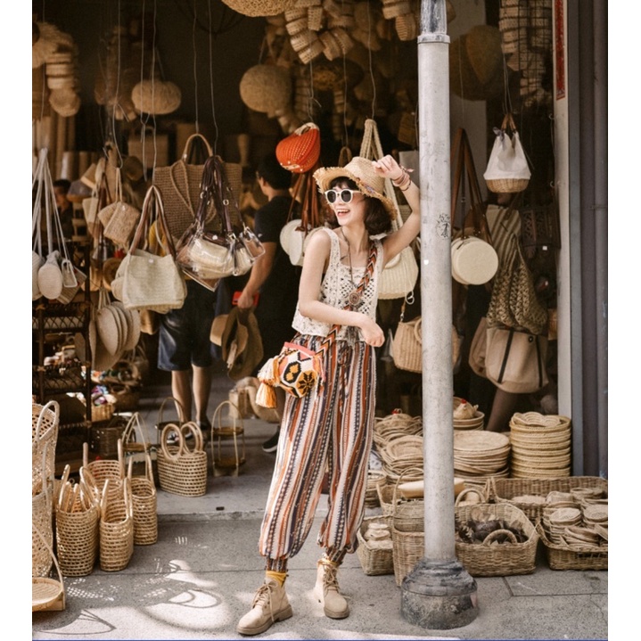 AD/Áo bohochic ren móc vintage phong cách bohemian cá tính hai dây du lịch  retro Hàn Quốc ulzzang sinh viên lenvintage