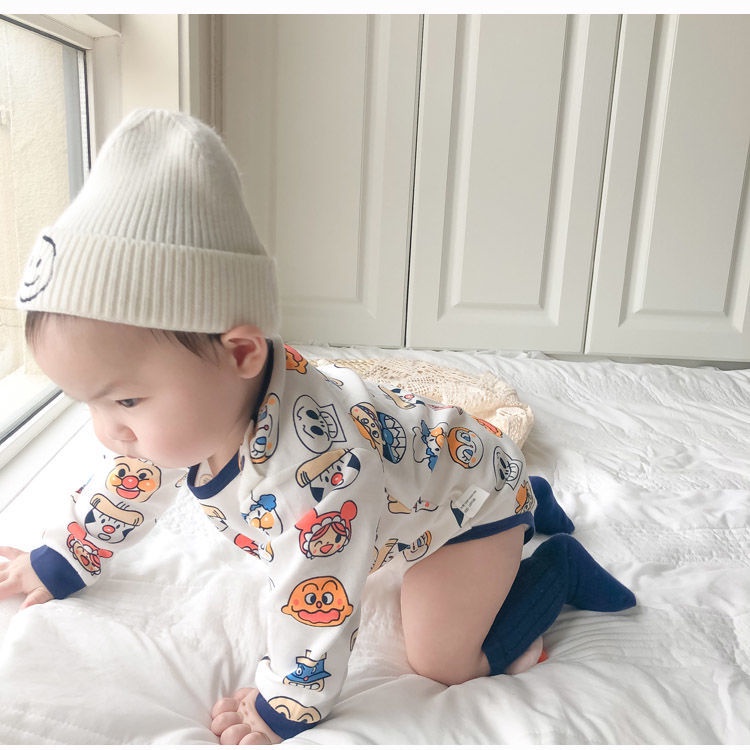 Bộ Áo Liền Quần Tam Giác Tay Dài Chất Liệu Cotton Thời Trang Xuân Thu Cho Bé Sơ Sinh