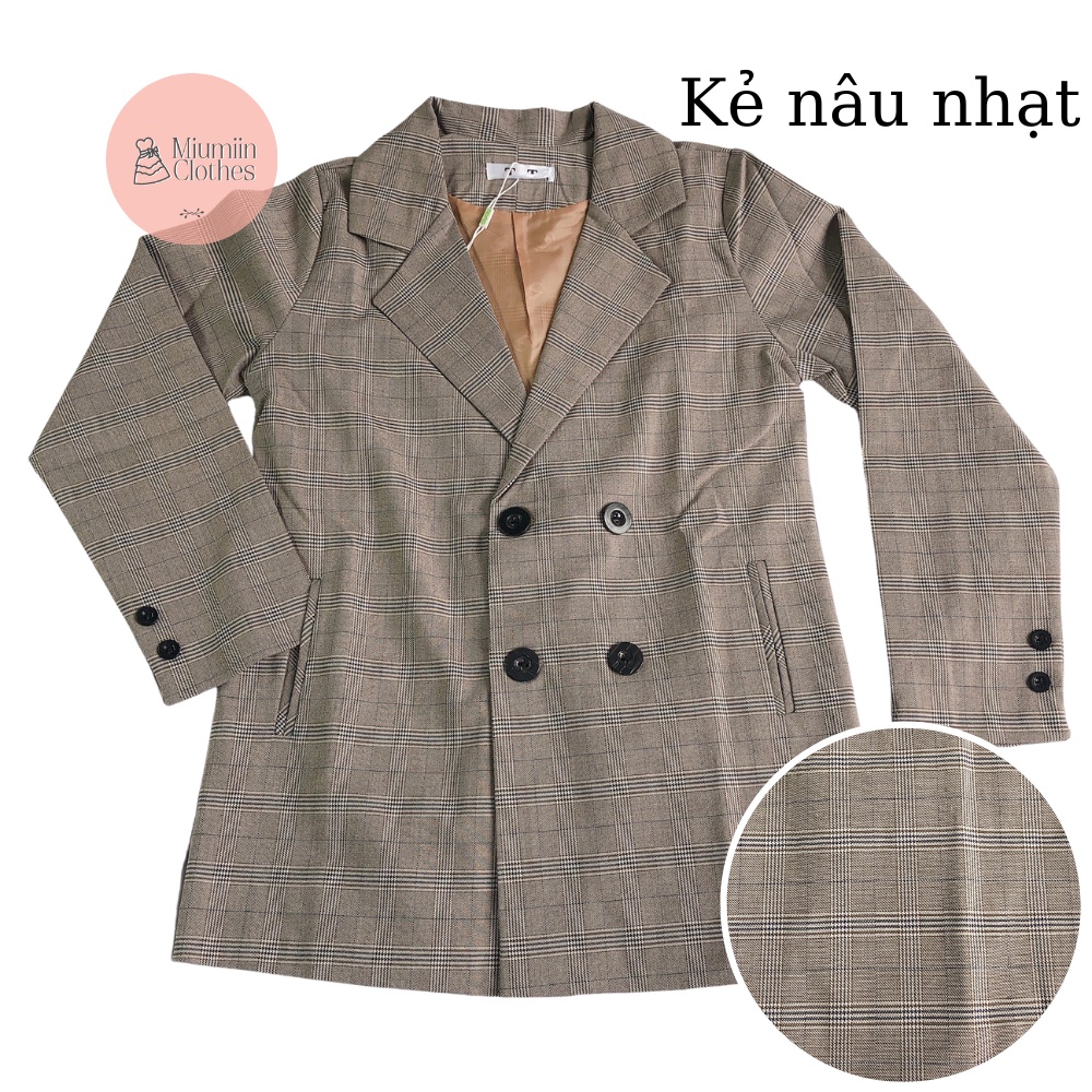 Áo blazer nữ có size thiết kế túi đứng Áo khoác nữ Hàn Quốc kẻ nâu Miumiin Clothes | WebRaoVat - webraovat.net.vn