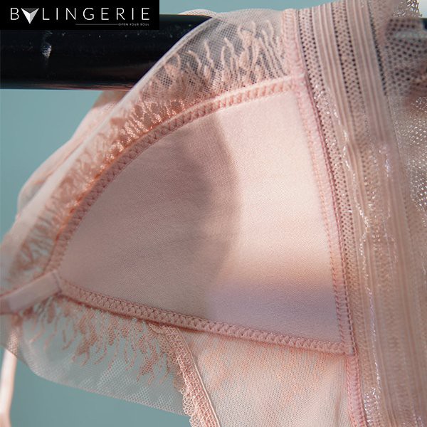 Bộ đồ lót ren nữ BY LINGERIE màu hồng không gọng đệm mút mỏng | B166 | BigBuy360 - bigbuy360.vn