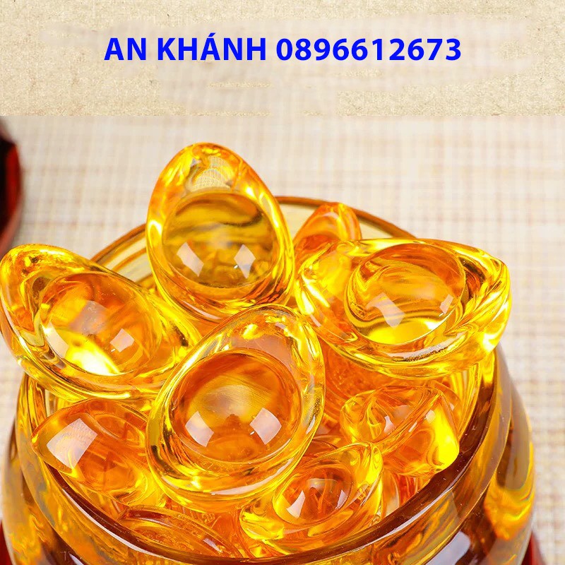 Hũ đựng Vàng Thần Tài Pha Lê (Cỡ Trung 8cm ) - Tụ Bảo Bồn Lưu Ly