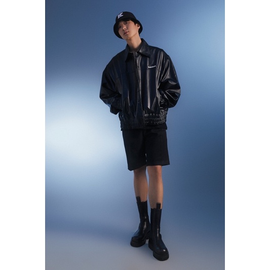 Áo khoác giả da cài nút unisex oversize